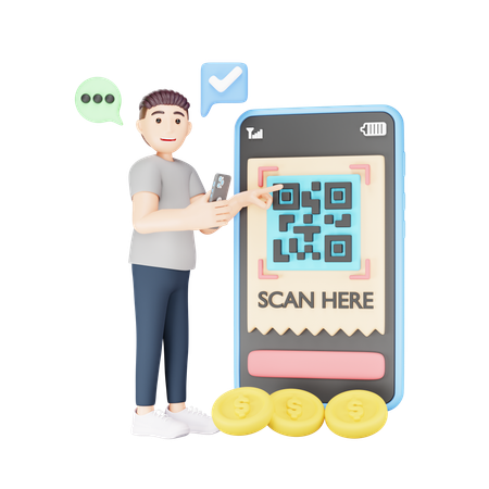 Scan QR Code for payment  3D Illustration