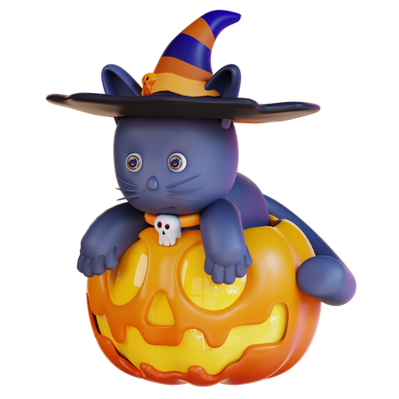 Scary Cat With Pumpkin  3D Icon