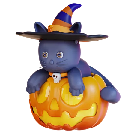 3 D Illustration Of Cat And Pumpkin 3D Icon