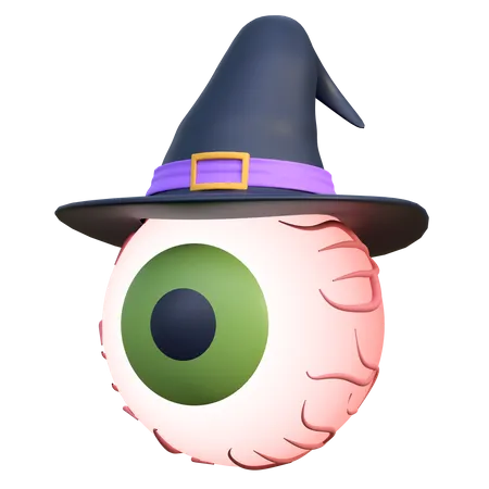 Scary Eye Wearing Witch Hat  3D Icon