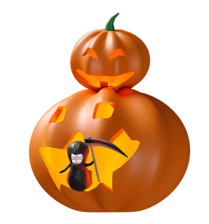 3 D Halloween Holiday Party With Pumpkin Grim Reaper Hand Holding Scythe Isolated 3D Icon