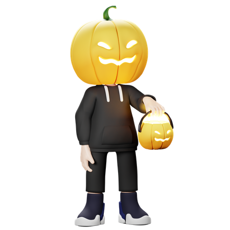 Scary Pumpkin holding lantern  3D Illustration