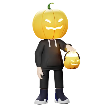 Scary Pumpkin holding lantern  3D Illustration