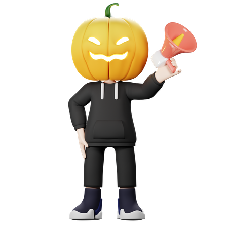 Scary Pumpkin holding megaphone  3D Illustration