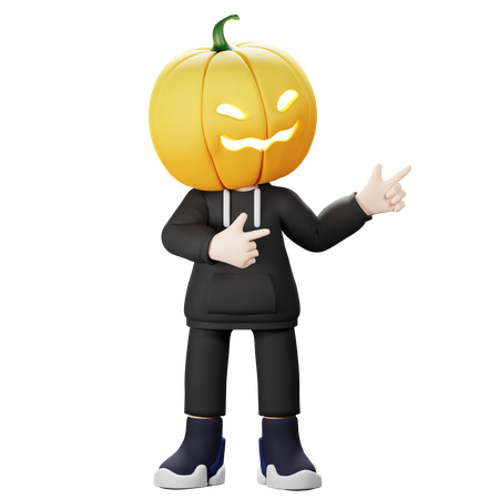 Scary Pumpkin pointing fingers on left side  3D Illustration