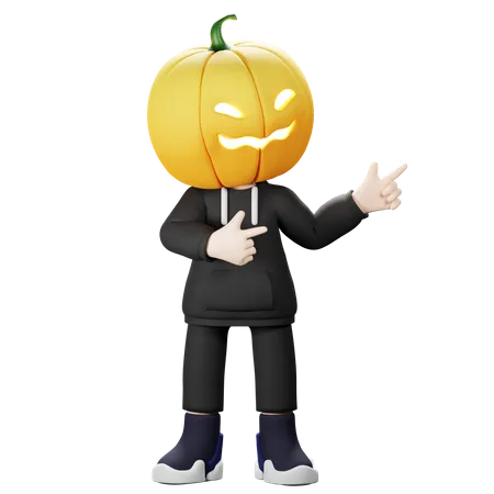 Scary Pumpkin pointing fingers on left side  3D Illustration