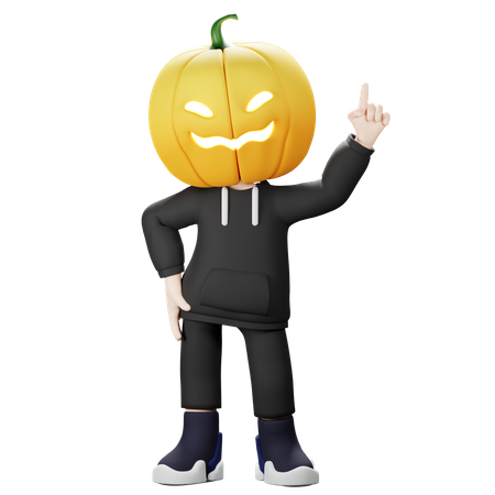 Scary Pumpkin raising one finger 3D Illustration
