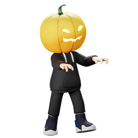 Scary Pumpkin scaring people 3D Illustration