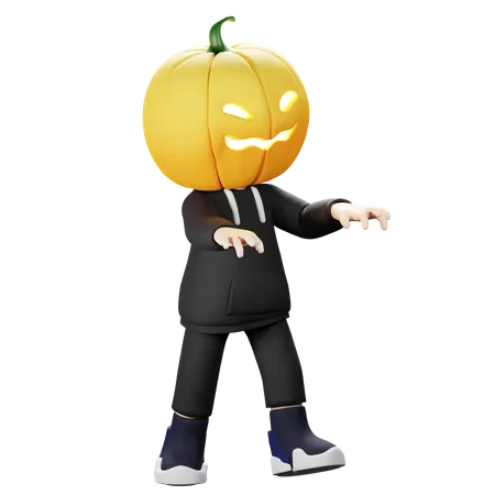 Scary Pumpkin scaring people  3D Illustration