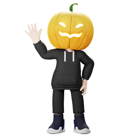 Scary Pumpkin waiving hand  3D Illustration