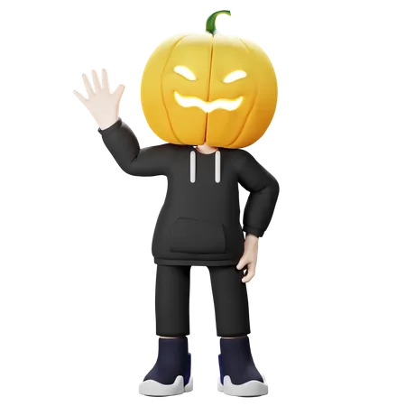 Scary Pumpkin waiving hand 3D Illustration