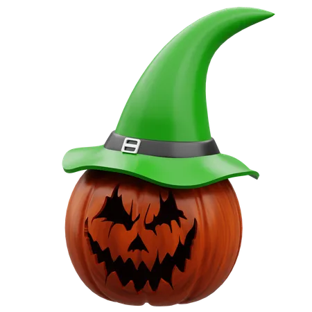 Scary Pumpkin With Hat  3D Icon