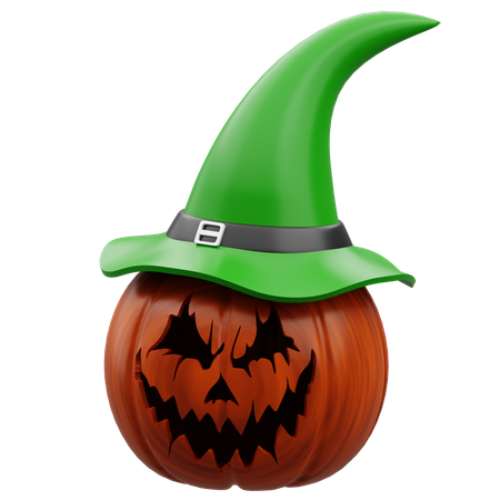 Scary Pumpkin With Hat  3D Icon