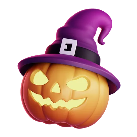 SCARY PUMPKIN WITH WITCH HAT  3D Icon