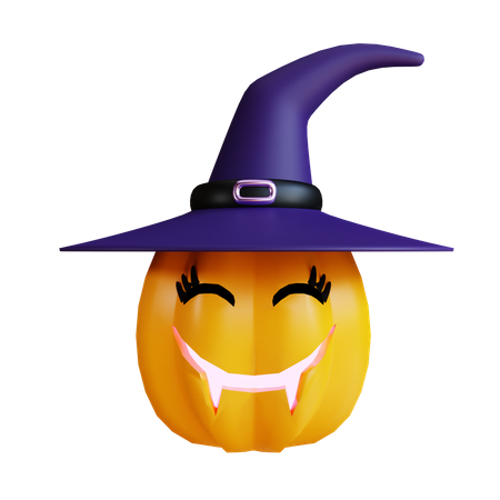 Scary Pumpkin With Witch Hat  3D Icon