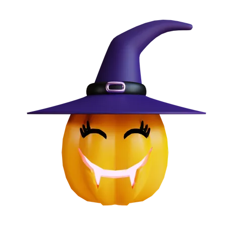 Scary Pumpkin With Witch Hat  3D Icon