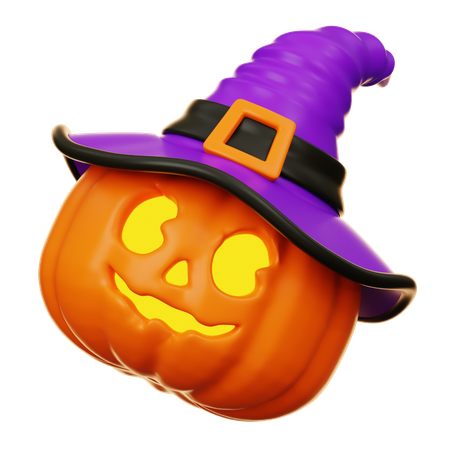 Scary Pumpkin With Witch Hat  3D Icon