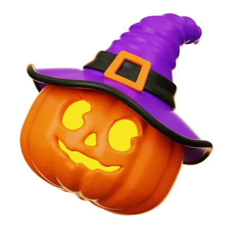 Scary Pumpkin With Witch Hat  3D Icon