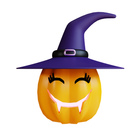 Scary Pumpkin With Witch Hat 3D Icon