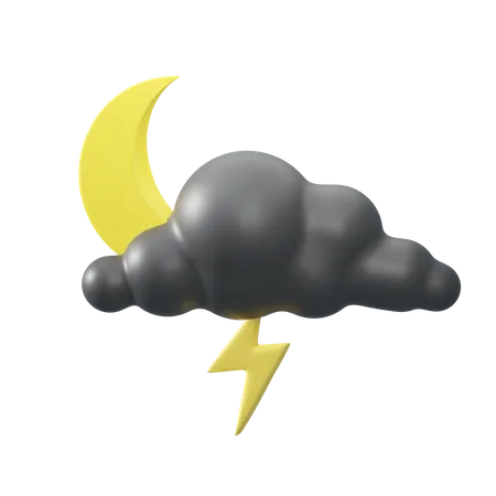3 D Rendering Of Forecast Weather Scattered Thunderstrom Night Isolated 3D Illustration