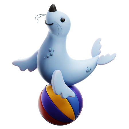 Sceau debout sur le ballon  3D Icon