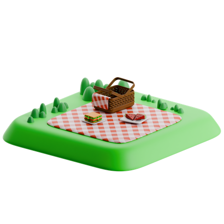 Scène de pique-nique miniature sur une plate-forme verte  3D Icon
