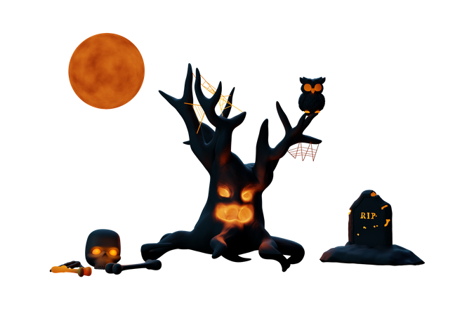 Scène d'Halloween  3D Illustration