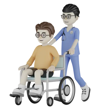 Rollstuhl schieben  3D Illustration