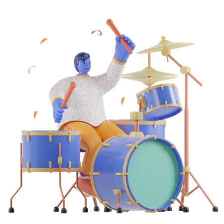 Schlagzeuger, Junge, Spielende, Trommel  3D Illustration