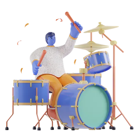 Schlagzeuger, Junge, Spielende, Trommel  3D Illustration
