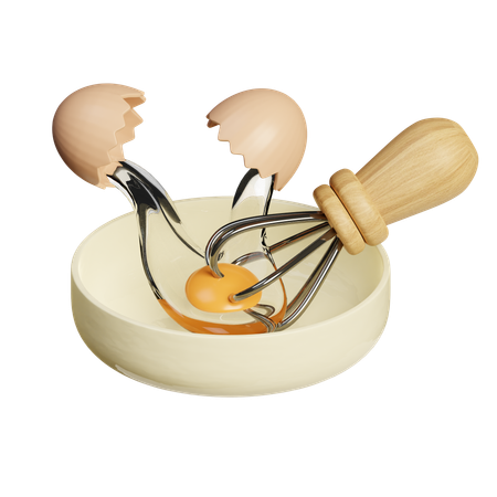 Schneebesen mit zerbrochenen Eierschalen  3D Icon