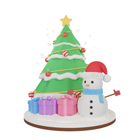 Schneemann mit Weihnachtsbaum  3D Illustration