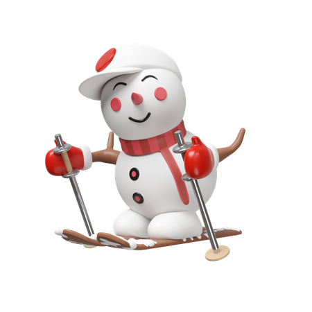 Schneemann Skifahren  3D Illustration