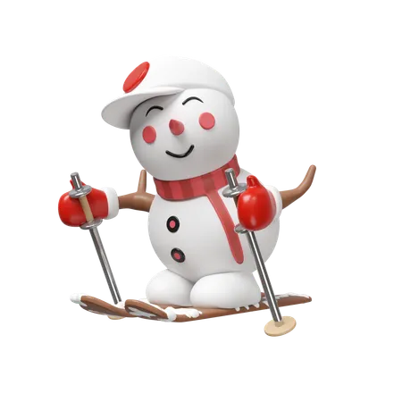 Schneemann Skifahren  3D Illustration