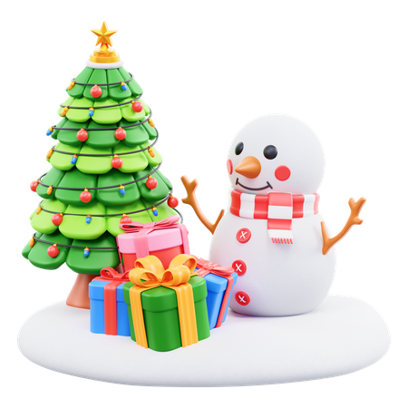 Schneemann und Weihnachtsbäume  3D Icon