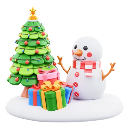 Schneemann und Weihnachtsbäume  3D Icon