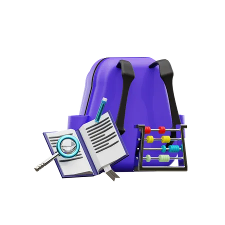 School Bag With Books  3D Illustration