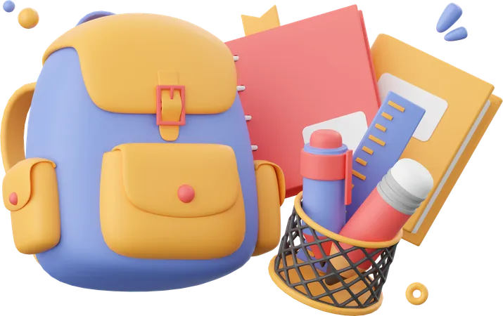 School Bag With Pencil Case  3D Icon