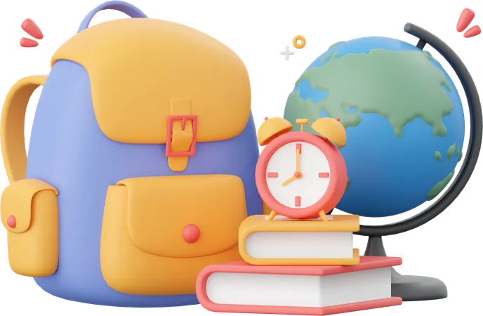 School Bag And School Supplies 3 D Illustration Elements Of School Supplies 3D Icon