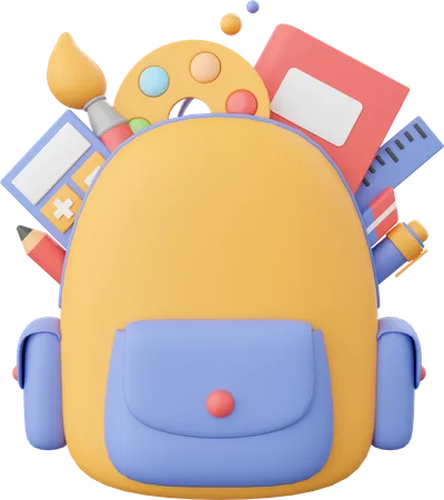 School Bag With School Supplies  3D Icon