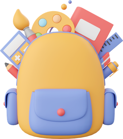 School Bag With School Supplies  3D Icon