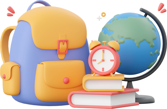 School Bag With School Supplies  3D Icon