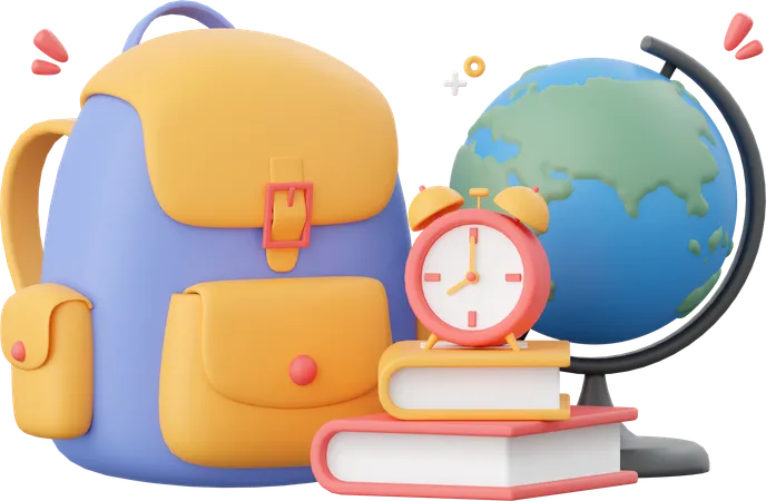 School Bag With School Supplies  3D Icon