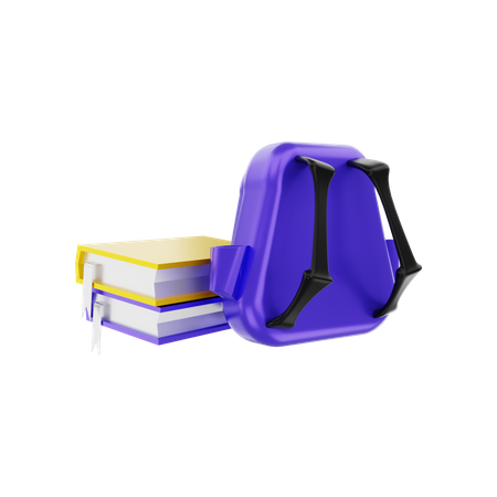 School Bags And Books  3D Illustration