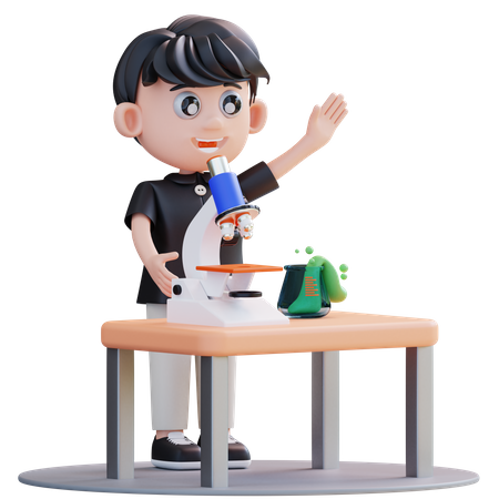 School boy attending chemistry class  3D Icon