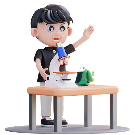 School boy attending chemistry class  3D Illustration