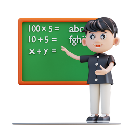 School boy attending maths class  3D Illustration