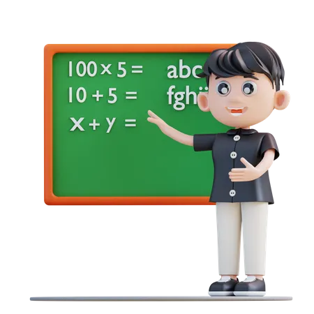 School boy attending maths class  3D Illustration