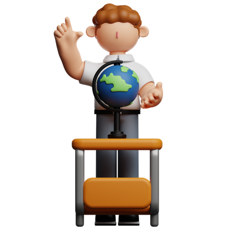 School Boy Explaining World Map  3D Icon