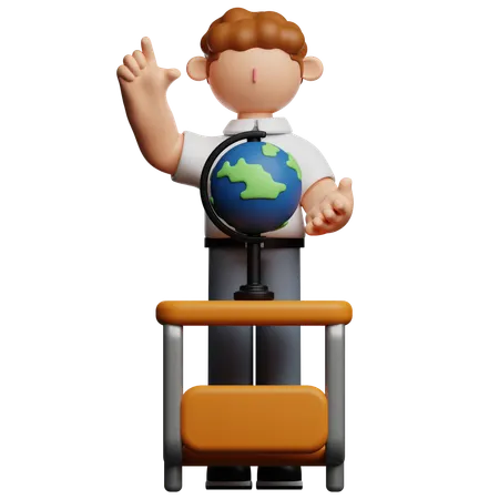 School Boy Explaining World Map  3D Icon